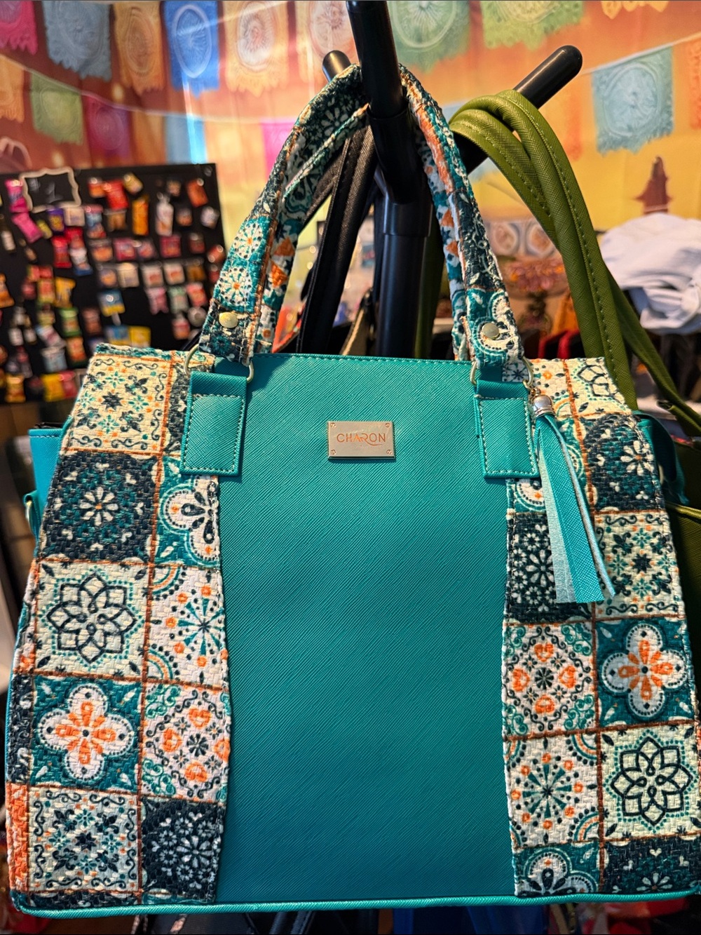 Teal Patchwork Mosaic Tote Bag
